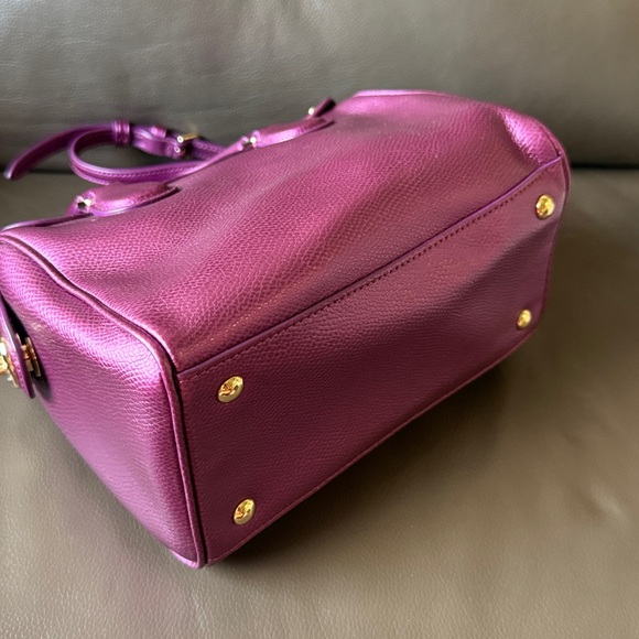 Coach Magenta Metallic Leather Mini Satchel Crossbody Purse - Picture 10 of 16